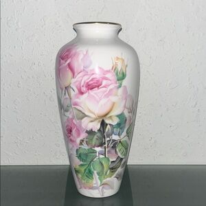 Noritake Bone China Pink Rose Vase Nippon Toki Kaisha Signed 8.5"